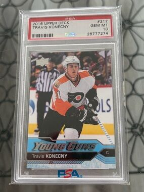 Travis Konecny 2016/17 Upper Deck Flyers Young Guns Rookie RC Hockey Card PSA 10